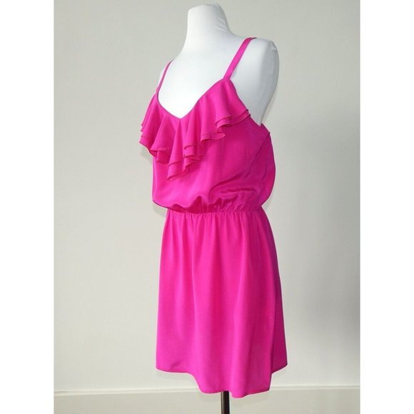 AVENUE A NYC Vibrant Magenta Pink Barbiecore Silk Lolita Sun Dress size Large - Picture 3 of 5